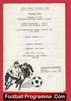 Hoval Farrar v Arnold Athletic 1984 – Midlands Sunday League