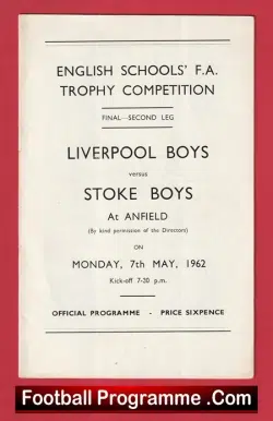 Liverpool Boys v Stoke Boys 1962 - Cup Final 2nd Leg - football programme