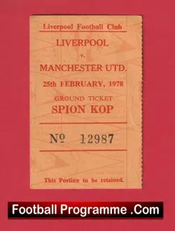 Liverpool v Manchester United 1978 – Match Ticket