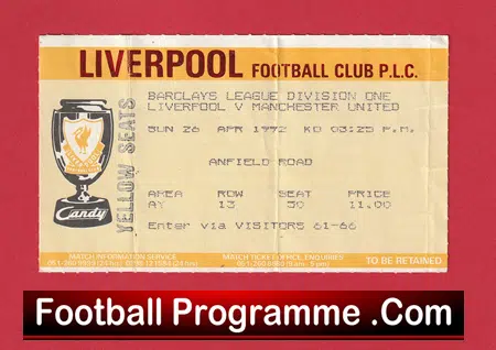 Liverpool v Manchester United 1992 - Football Ticket - Image 2