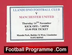 Llandudno v Manchester United 2002 – Match Ticket