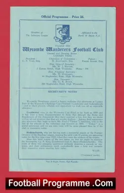 Loudwater v Stokenchurch 1951 - Cup Final at Wycombe Wanderers - football programme