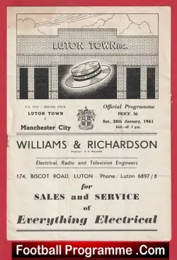 Luton Town v Manchester City 1961 - 6 Goals Denis Law X Six - football programme