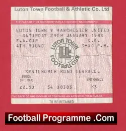Luton Town v Manchester United 1983 – Football Ticket