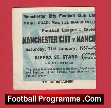 Manchester City v Manchester United 1967 - Old Football Ticket - Image 2