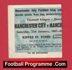 Manchester City v Manchester United 1967 - Old Football Ticket - football memorabilia