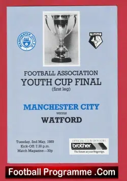 Manchester City v Watford 1989 - Youth Cup Final First Leg - football programme