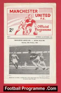 Manchester United v Aston Villa 1962 - Reserves Match - football programme
