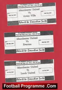 Manchester United v Aston Villa 2001 + Everton + Leeds Reseves at Bury