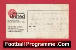 Manchester United v Birmingham City 1976 – 1970’s Match Ticket