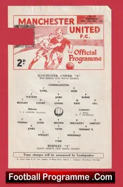 Manchester United v Burnley 1966 - Reserves Match + Brian Kidd - football programme