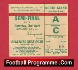 Manchester United v Derby County 1976 FA Cup Semi Final Football Ticket