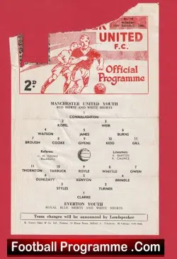 Manchester United v Everton 1966 - Youth Match + Brian Kidd - football programme
