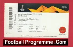 Manchester United v Lask 2020 – Europa Match Ticket Covid Season