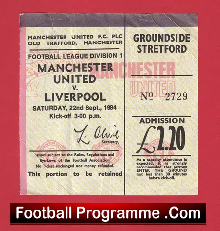Manchester United v Liverpool 1984 - Man Utd Football Ticket - Image 2