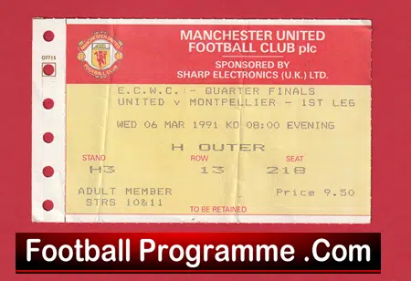 Manchester United v Montpellier 1991 - Match Ticket ECWC - Image 2