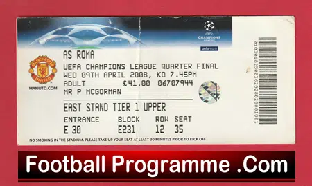Manchester United v Roma 2008 - Football Ticket - Image 2