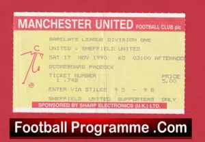 Manchester United v Sheffield United 1990 – Match Ticket