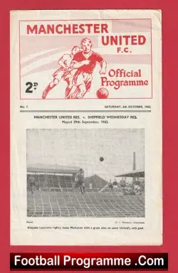 Manchester United v Sheffield Wednesday 1962 - Reserves Match - football programme