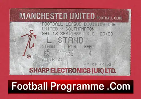 Manchester United v Southampton 1986 - Football Ticket - Image 2