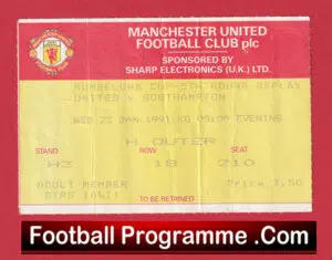 Manchester United v Southampton 1991 – Match Ticket League Cup