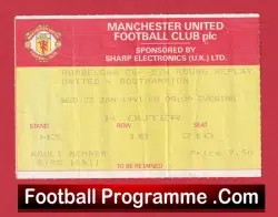 Manchester United v Southampton 1991 – Match Ticket League Cup