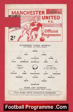 Manchester United v Stoke City 1966 - Reserves Match + Brian Kidd - football programme
