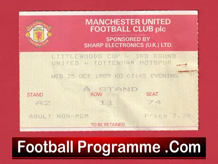 Manchester United v Tottenham 1989 - Football League Cup Ticket - Image 2