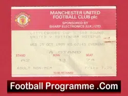 Manchester United v Tottenham 1989 – Football League Cup Ticket