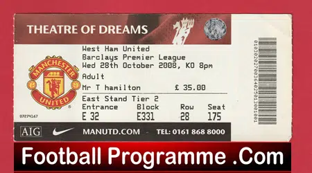 Manchester United v West Ham United 2008 - Football Ticket - Image 2