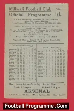 Millwall v Aston Villa 1946 - football programme