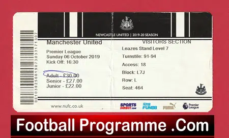 Newcastle United v Manchester United 2019 - Match Ticket Covid Season - Image 2