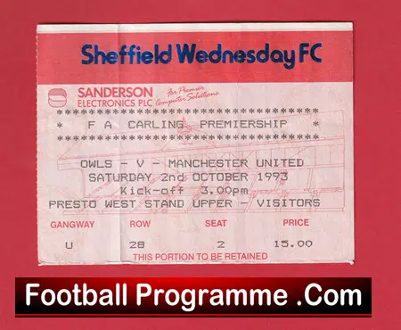 Sheffield Wednesday v Manchester United 1993 - Football Ticket - Image 2