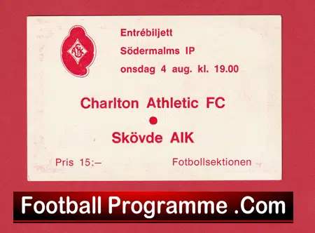 Skovde AIK v Charlton Athletic 1988 - Football Ticket Sweden - Image 2