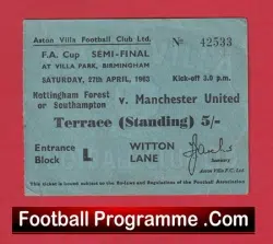 Southampton v Manchester United 1963 – Semi Final Football Ticket at Villa