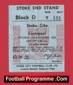 Stoke City v Liverpool 1982 – Football Match Ticket