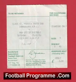 Sunderland v Manchester United 1986 – FA Cup Football Ticket