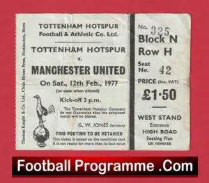 Tottenham Hotspur v Manchester United 1977 – 1970s Football Ticket