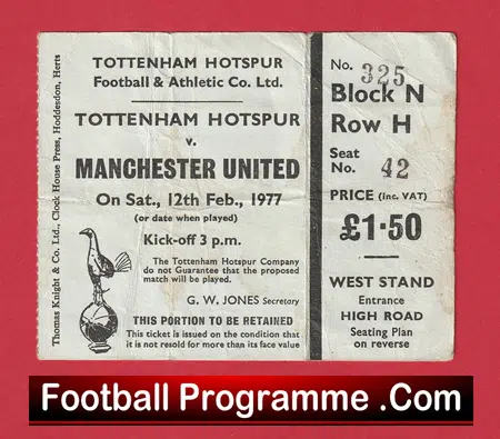 Tottenham Hotspur v Manchester United 1977 - 1970s Football Ticket - Image 2