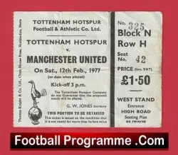 Tottenham Hotspur v Manchester United 1977 – 1970s Football Ticket