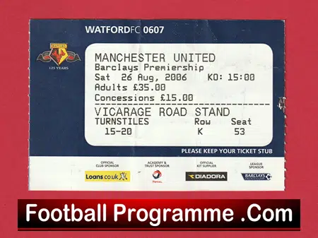Watford v Manchester United 2006 - Football Ticket - Image 2