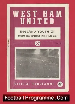 West Ham United v England Youth 1958 – WHU Colts Bobby Moore
