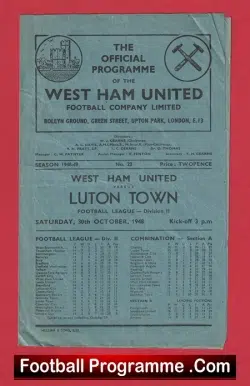 West Ham United v Luton Town 1948 - 1940s Programmes - football programme