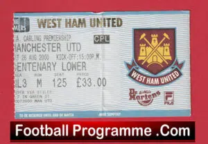 West Ham United v Manchester United 2000 – Football Ticket