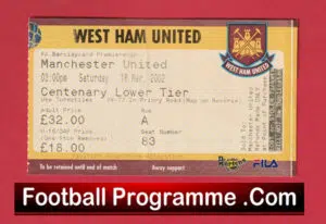 West Ham United v Manchester United 2002 – Football Ticket