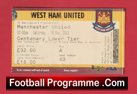West Ham United v Manchester United 2002 - Football Ticket - Image 2