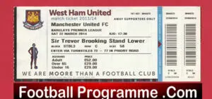 West Ham United v Manchester United 2014 – Match Ticket