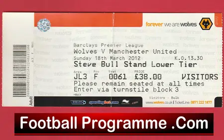 Wolves v Manchester United 2012 - Match Ticket - Image 2