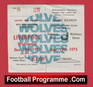 Wolves Wolverhampton v Liverpool 1973 – Football Ticket