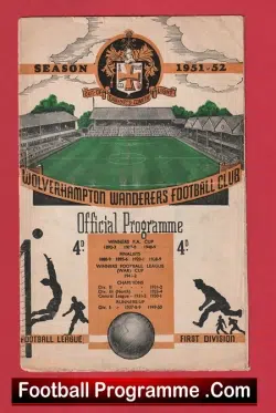 Wolves Wolverhampton v Manchester United 1951 - Man United 50s - football programme